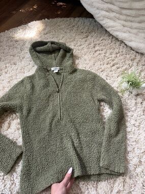 Plush sherpa knit for chic Olive Green Sherpa comfy fall autumn cute Cowl Half-Z